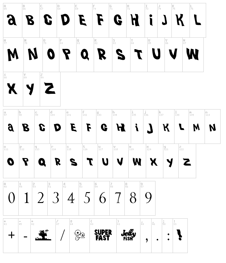 Plastic Beach font map
